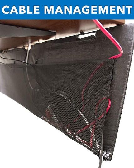 Mount-It! Under Desk Modesty Panel for Office Desks and Sit Stand Workstations [60 Inches Wide] Mesh Organizer Pockets for Cables and Wires (Black)