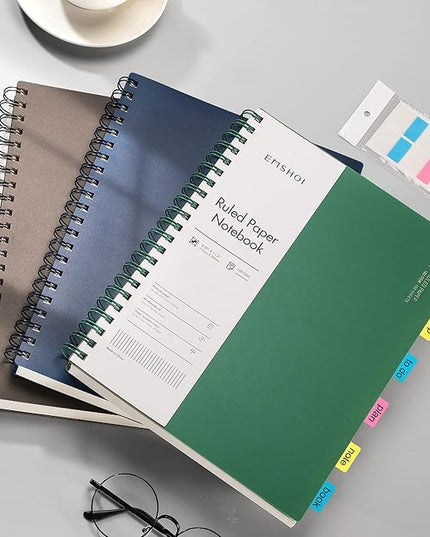 EMSHOI A4 Spiral Notebook, 11.2" X 8.27", College Ruled Lined Journal, 300 Pages/150 Sheets, Easy Tear Perforated Pages, 100gsm Thick Paper, Waterproof Softcover, for School Work Writing-Coffee