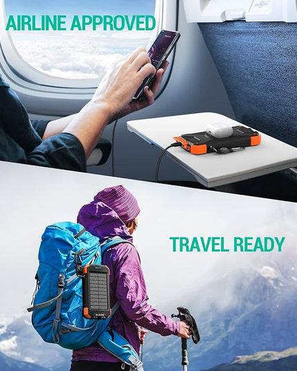 BLAVOR Solar Power Bank 10,000mAh, Portable Wireless Charger, 20W Fast Charging External Battery Pack with USB C for Cell Phones, Solar Panel Charging with Dual Flashlight for Camping