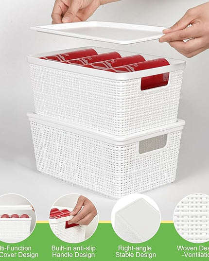 6 Pack Plastic Storage Baskets With Lids,White Breathable Stackable Storage Bins,Small Storage Containers,for Organizing Storage Baskets on Desktops,Closets,Playrooms,Classrooms,Offices