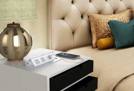 Pop up Power Strip,Recessed Electrical Outlet Power Hub Connectivity Box, Desktop Socket with 2 Outlets & 2 USB Charging Ports for Table Conference Room Countertop, UL Listed