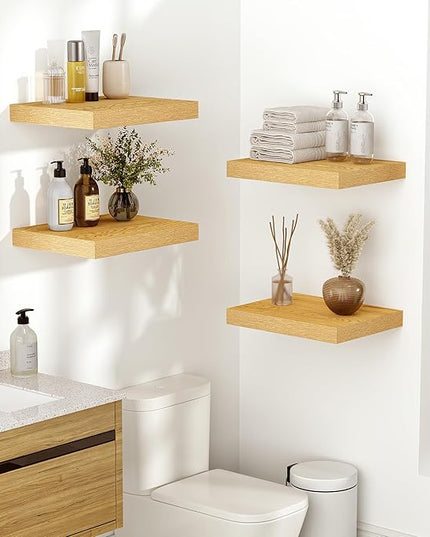 Vivelove 10" Deep Floating Shelves Over Toilet, 10.2" Wall Shelves for Bathroom Bedroom Kitchen Living Room Laundry Room, Modern Rustic Shelves for Home Decor, 10.2"x10.2"x1.5", Set of 2, Oak