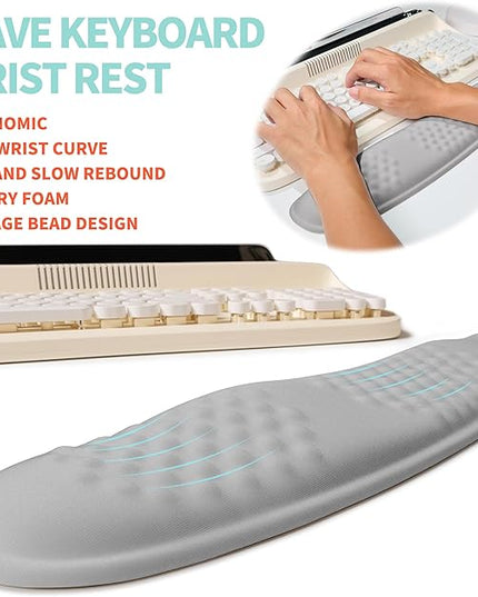 2-in-1 Ergonomic Set, Wave Rise Keyboard Wrist Rest and Massage Bulge Slope Mouse Pad Wrist Support, Cushion Memory Foam Integrated to Relieve Wrist Pain, Silver Gray