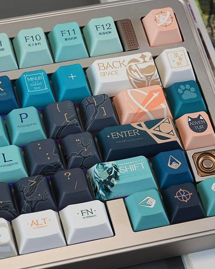 Custom PBT Keycaps，Japanese Anime Gradient Green Keycap Dye-Sublimation Cherry Profile Key caps Set Compatible with 60%/65%/75% Gateron Mechanical Gaming Keyboards