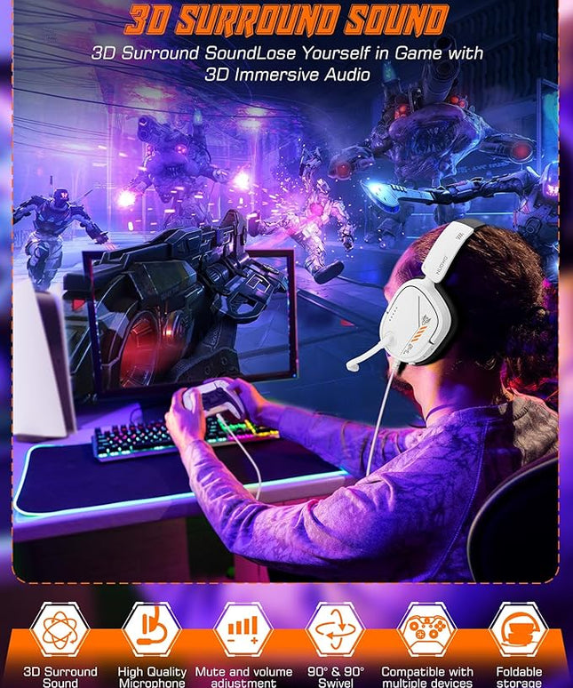 NUBWO HG04L Gaming Headset for PS5/PS4, Xbox Series X|S/Xbox One, Switch – 250g Lightweight, Clear Unidirectional Mic, Soft Memory Earmuffs, 3.5mm Jack for Gaming & Work