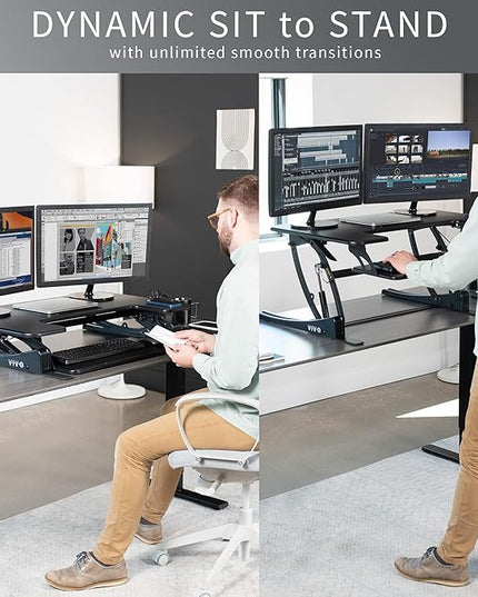 VIVO 36 inch Height Adjustable Stand Up Desk Converter, V Series, Quick Sit to Stand Tabletop Dual Monitor Riser Workstation, Black, DESK-V000V