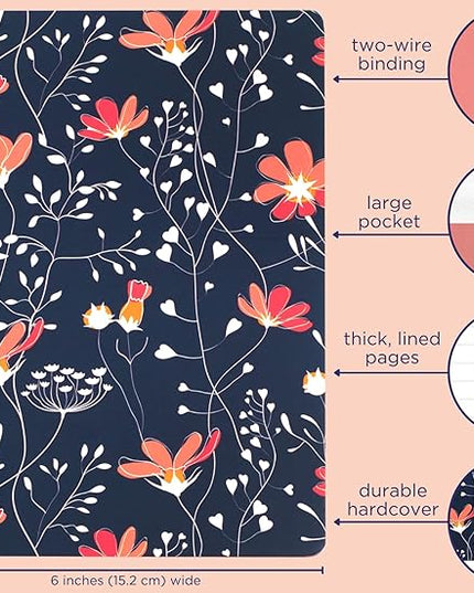Steel Mill & Co Cute Mini Spiral Notebook, 8.25" x 6.25" Journal with Durable Hardcover and 160 Lined Pages, Floral Vines
