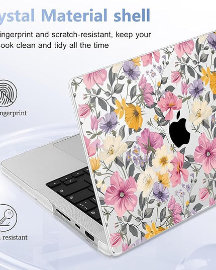 May Chen Case for MacBook Pro 14 inch, A2442 A2779 A2918 A2992 A3401 A3185 A3112 A3434, M1 M2 M3 M4 M5 Chip (2021-2025 Release), Plastic Hard Shell Case with Keyboard Cover, Elegant Flowers P817