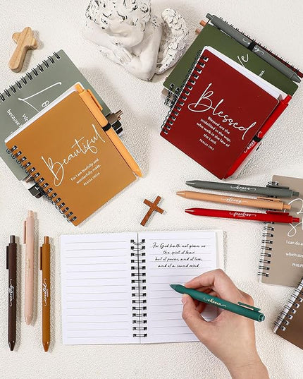 Kosiz Inspirational Valentines Christian Gifts Bulk A6 Notebook Prayer Journal with Pens Spiral Journal Religious Gift for Women Men Church Bible Study Group Teacher Coworker(24 Sets,Retro Color)