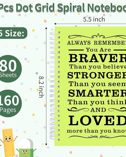 2Pcs Spiral Dotted Notebook,Inspirational Gifts A5 Dot Grid Spiral Notebook for Work & Sketching,Perfect for Office School Home Supplies,160 Pages (2, Dot Grid Light green)