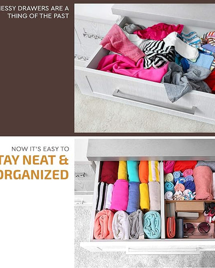 4-Pack Bamboo Drawer Dividers - 2.6" High, 12.5"-17" Adjustable Drawer Organizers for Clothes, Expandable Dresser Separators in Bedroom/Bathroom/Kitchen/Office Organization and Storage (White)