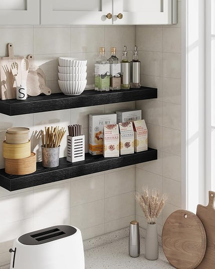 Fun Memories Bathroom Shelves 32 Inch Long Set of 2, Floating Shelves for Wall with Invisible Brackets, for Bedroom, Living Room, Kitchen, Black