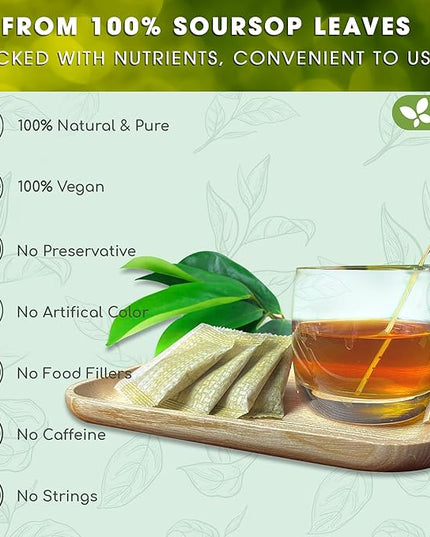 FreshDrinkUS, 150 Premium Soursop Graviola Leaf Tea Bags, 100% Natural and Pure, Hand-made, Made With Natural Materials-Corn Fiber Tea Bag, Sugar/Caffeine/Gluten Free, Hoja Guanabana Tea