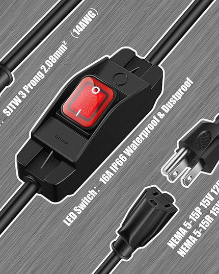 Weewooday 1.3ft Extension Cord with Switch, 3 Prong Weather Proof Extension Cord with on Off Switch, Heavy Duty 15a 125v 1875w Grounded Outlets Plugs for Indoor/Outdoor Electrical Appliances