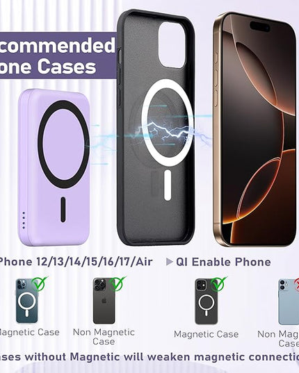3 in 1 Wireless Charging Station: 5000mAh Removable Power Bank Charger Stand for Phone/Watch/Air Pods - Portable Magnetic Battery Pack for Air 17 16 15 14 13 12 Series Purple