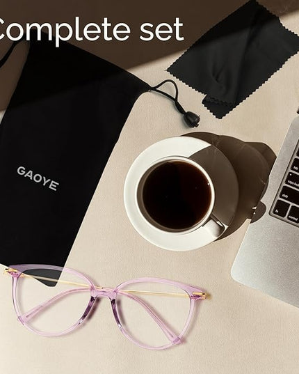 Gaoye Blue Light Blocking Glasses - Trending Round TR90 Frames, Metal Arms, UV400 Protection - Matching Soft Case