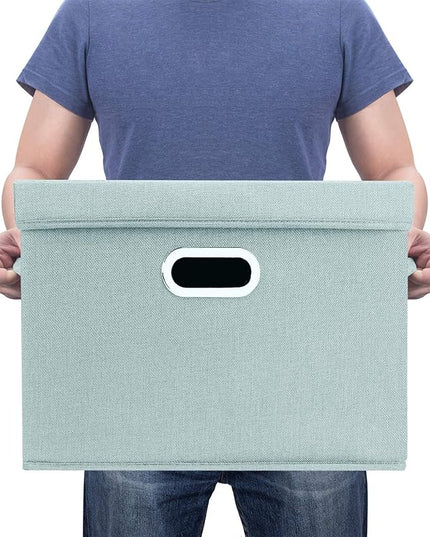TYEERS Large Storage Bins with Lids, Collapsible, Washable, Fabric Storage Boxes for Organizing, 17.3x11.8x11.4 inches, 3 Pack, Aqua Spring