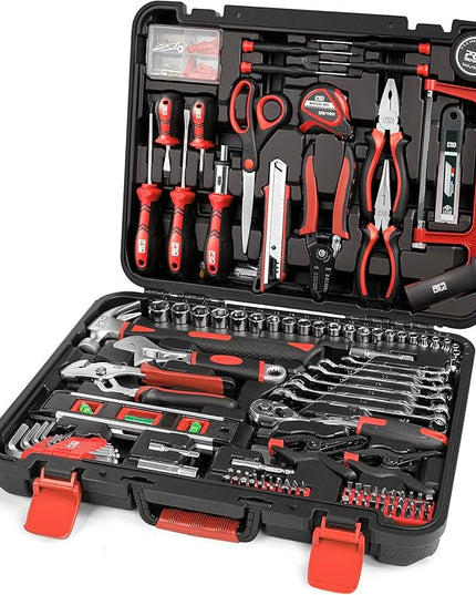 Prostormer 259-Piece Tool Kit, General Household Hand Tool Set with Plastic Storage Toolbox, Portable Complete Repair Tool Box for Home and Car (Red)