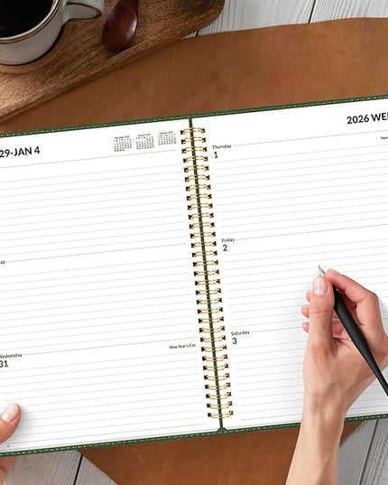 SUNEE 2026 Weekly & Monthly Planner 9"x11.2"- 12 Month (January 2026 - December 2026), Vegan Leather Cover, Pocket, Bookmark, Notes, Monthly Tab, Deep Green
