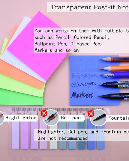 800Pcs Transparent Sticky Notes, 3"x3" Clear Sticky Notes, Waterproof Translucent Sticky Note Pads for Books Annotation, Clear Post it Notes for Bible Study, School, Office