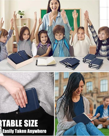 Aodaer 50 Sets Pocket Notebook Journal with Pens, 160 Pages, 3.5 x 5.5 Inch Mini Lined Journal Notebook A6 Leather Hardcover College Ruled Notepad with Pen Holder for School Office Gifts, Navy Blue