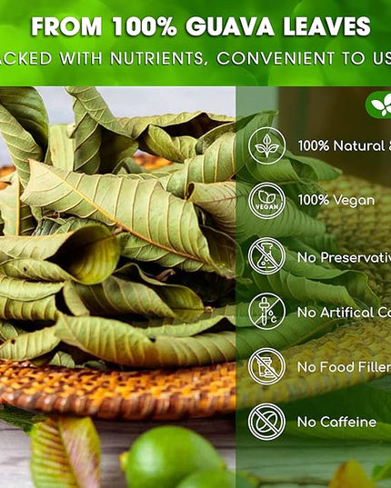 FreshDrinkUS, Premium 50+ Natural Guava Leaves, Whole Dried Leaves, 100% Pure, Natural Guava Loose Leaf Herbal Tea, Non GMO, No Additives, No Caffeine, Vegan