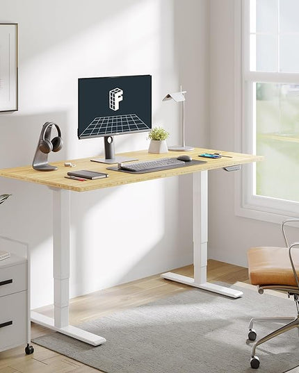 FLEXISPOT E6 MAX Bamboo 78x30 Inch Dual Motor 3-Stage Heavy Duty Standing Desk, 330lbs Weight Capacity, Height Adjustable Desk w/Cable Management & Wheels (Solid Bamboo Desktop + White Frame)