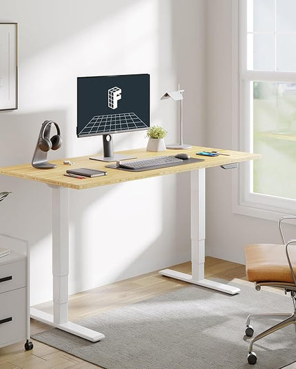 FLEXISPOT E6 MAX Bamboo Dual Motor 48x24 Inch 3-Stage Heavy Duty Standing Desk, 330lbs Weight Capacity, Height Adjustable Desk w/Cable Management & Wheels (Solid Bamboo Desktop + White Frame)