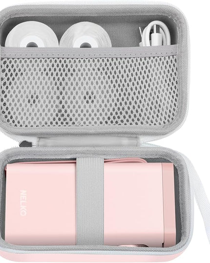 Nelko Genuine Case Compatible P21 Label Maker, Compatible with Most Mini Label Printers, for Labeler Makers & Labeling Tapes, Box with Mesh Pocket for Batteries Accessories (Case Only), Pink