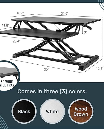 TechOrbits Standing Desk Converter - 32 Inch Adjustable Sit to Stand Up Workstation, Particle Board, Dual Monitor Desktop Riser with Keyboard Tray, for Home Office Laptop, Black 32"