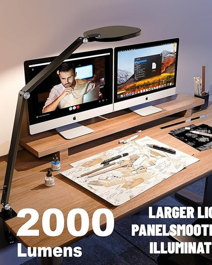Led Desk Lamps for Home Office, Eye-Care Architect Light with Clamp, Dimmable Zoom Lighting with 3 Color Modes & 10 Brightness, Smart Computer Ring Light for Video Calls, Conference, Reading