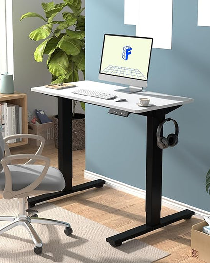 FLEXISPOT EN1 One-Piece Standing Desk with 1-Inch Thick Desktop, 40"x24" Electric Height Adjustable Desk for Home Office & Multi-Device Workstations, White