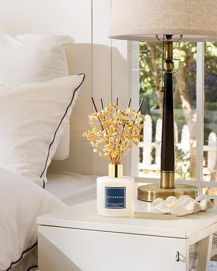 COCORRÍNA Reed Diffuser - Sweet Orange & Cedar 6.7 Fl.oz Reed Diffuser Set with Sticks & Preserved Baby's Breath, Reed Diffuser for Home Bathroom Shelf Decor