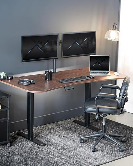 VIVO Electric 63 x 32 in Dual Motor Standing Desk, Memory Height Adjustment, 2B Series, Dark Walnut Top Black Frame, DESK-KIT-2B1D