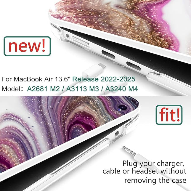 DONGKE for M4 MacBook Air 13.6 Inch Case 2025 2024 2023 2022 Model A3240 A3113 A2681 M3 M2 Chip, Plastic Hard Shell Case Cover with Touch ID for MacBook Air 13 Inch M4 - Marbling Art