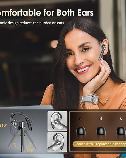 ICOMTOFIT Bluetooth Headset, Wireless Bluetooth Earpiece V5.0 Hands-Free Earphones with Built-in Mic for Driving/Business/Office, Compatible with iPhone and Android (Gray)