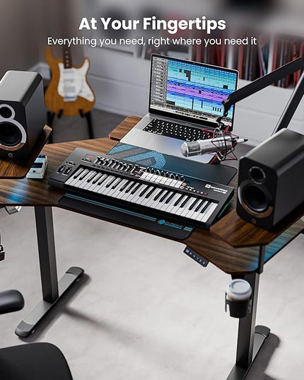 EUREKA ERGONOMIC Aero 55 Inch W Shaped Electric Standing Desk, Height Adjustable Computer Gaming Desk with LED Monitor Shelf, Mouse Pad, Headphone Hook, Cup Holder, Dark Walnut