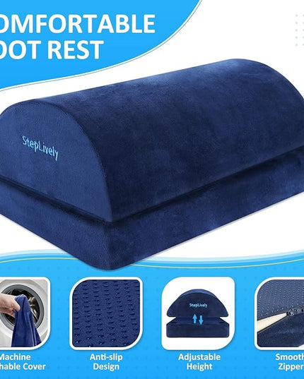StepLively Foot Rest for Under Desk at Work, Comfortable Foot Stool with 2 Adjustable Heights, Footrest with Washable Cover, for Back & Hip Pain Relief, Suitable for Office, Home and Car (Blue)