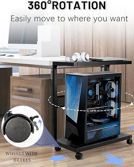 Large PC Stand Computer Tower Stand 2-Tier Metal CPU Holder with Locking Caster Wheels Suitable for Most PC (Black,XL)