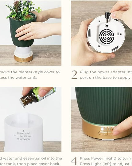 Earnest Living Essential Oil Diffuser Ceramic Artificial Succulent Plants Potted Diffuser 100 ml for Lavender Essential Oils Timers Night Lights and Auto Off Humidifier Aromatherapy Diffusers for Gift