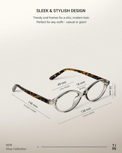 TIJN Olisa Blue Light Blocking Glasses for Women Men,Oval Glasses Frame Bluelight Glasses for Gaming/Computer/Screen