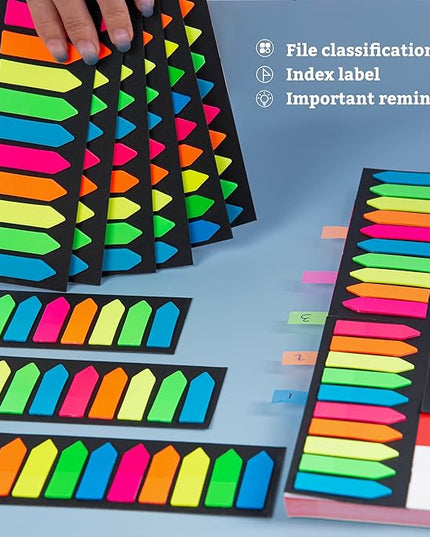Golcellia Fluorescent Translucent Sticky Note Flags, 2400 Pcs Total, Pack of 10 Color Tabs, Arrow Sticky Notes, Page Flag Markers, Arrow Index Tabs