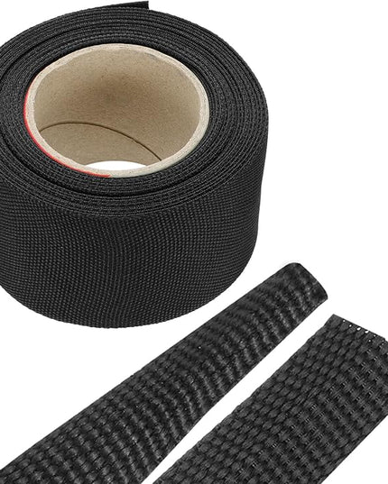 MECCANIXITY Braided Cable Sleeves Heat Shrinkable Fabric Sleeving, 1 9/16" 16ft Black 2:1 Ratio Heat Shrinkable Cord Protector for Harness Cable, Network Cable Protection, Cable Management