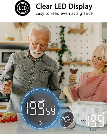 Digital Kitchen Timers, Visual timers Magnetic Countdown Countup Timer Large LED 200 Minutes Display Volume Adjustable for Cooking Fitness Studying, Easy for Kids and Seniors