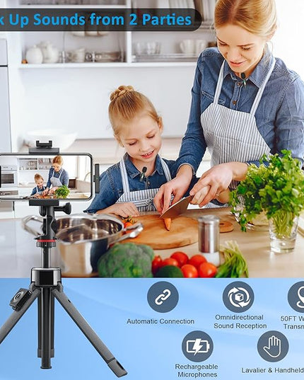 MAYBESTA Wireless Mini Microphone for iPhone Android Phone: Lavalier Lapel Recording Mic for Tiktok YouTube Podcast Interview(Dark Black)