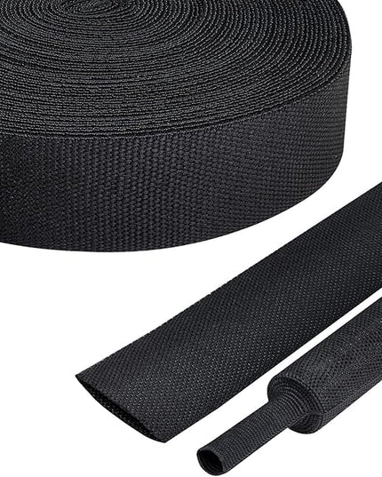 FOURUB 50% Woven Wire Loom Heat Shrink Braided Sleeving Shrinkable Fabric Cable Sleeve Braid Hose Covering Protection for Automotive Wire/Harness/Sheath(1"-42ft)