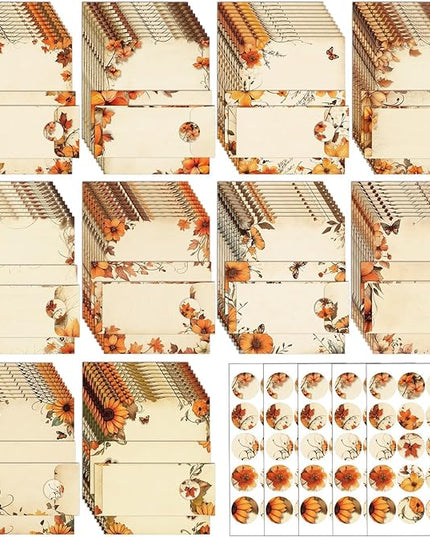 EggSun 250Pcs Fall Thanksgiving Stationery Paper and Envelope Set with 100 Letterhead Papers and 50 Envelopes, 10 Design for Letter Writing Invitations Computer Holidays Party Notes, 8.5x11 Inch-Leaf