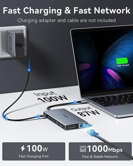 USB C Laptop Docking Station with 2 HDMI 4K@60Hz+DP 8K@30Hz for Dell HP 15 in 1 USB C Hub Triple Display Multiple Adapter Dongle with USB A Port+Button+PD+Ethernet+SD/TF+Audio for Thinkpad Surface