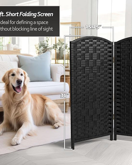 Red Lantern 3 ft. Short Diamond Weave Fiber Folding Screen - Black - 6 Panel