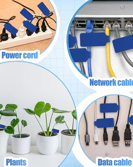 50 Pieces Cord Labels Self-Adhesive Nylon Cable Labels Tags Waterproof Wire Cable Tags or Electronics Office Computers Management and Identification (Blue)